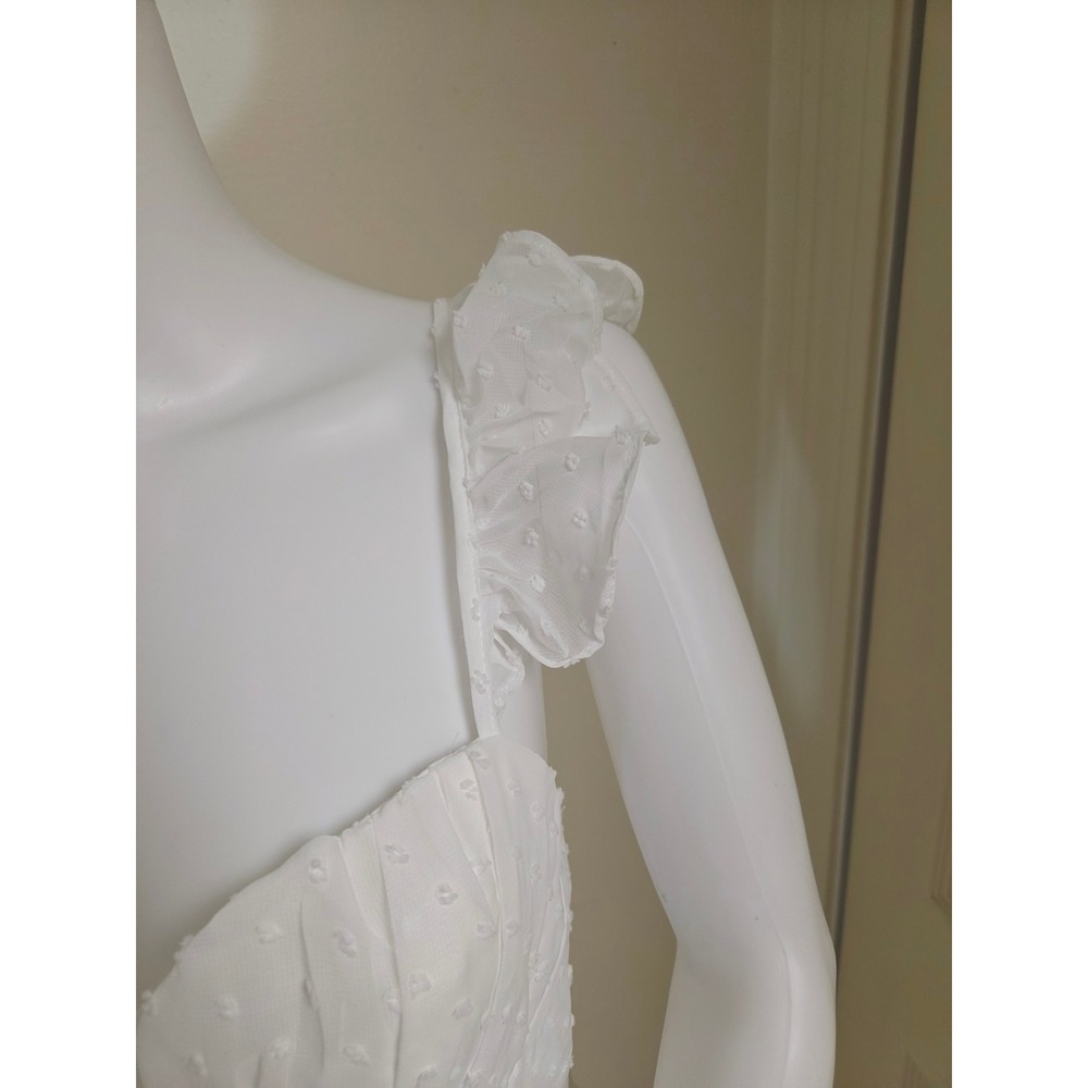 Selfie Leslie White Swiss Dot Corset Mini Dress Ruffle Tiered Skirt Size M - Picture 9 of 12